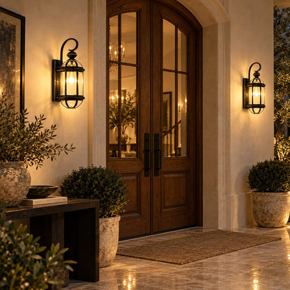 Vintage Outdoor Wall Light Brass Construction Clear Glass Shade Hardwired Waterproof IP56