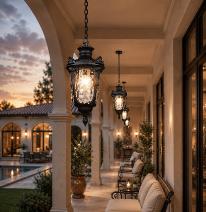 Rustic Modern Outdoor Hanging Pendant Light Waterproof Aluminum Glass LED Adjustable
