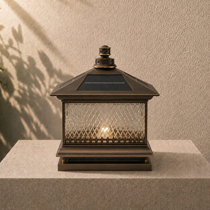 Solar Garden Post Light Modern Aluminum LED Diamond Glass Remote Control Outdoor