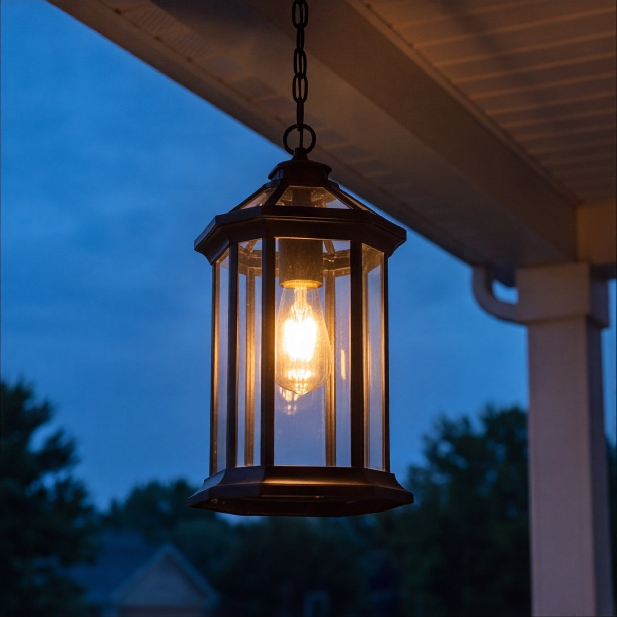 Traditional IP65 Outdoor Pendant Light with Clear Glass – Black Hanging Lantern