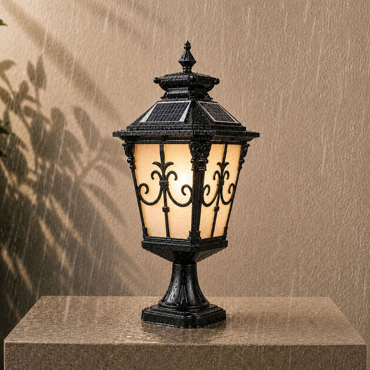 Solar Outdoor Fence Post Light Modern Victorian Design Die-Cast Aluminum Warm White LED