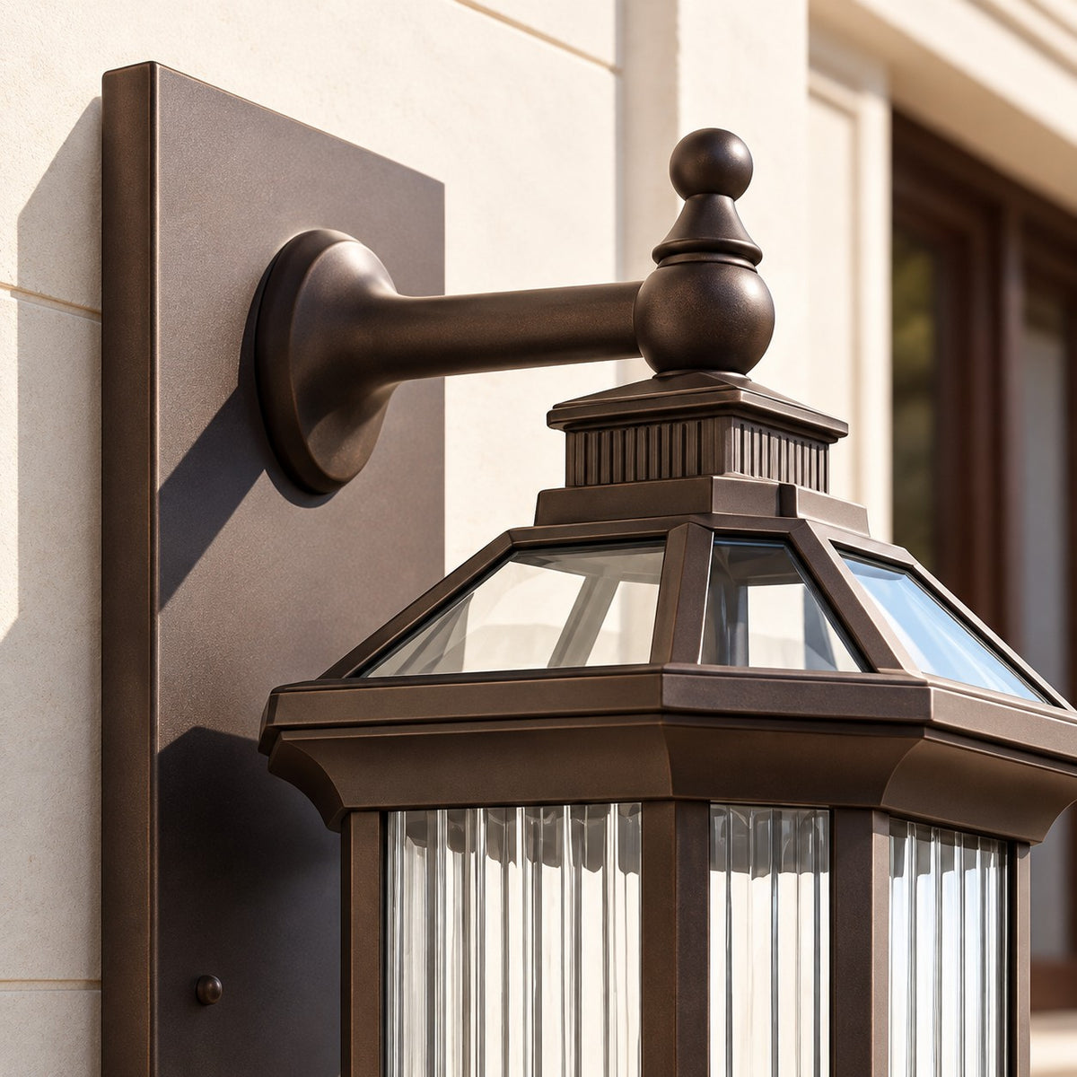 Traditional IP65 Outdoor Wall Light with Clear Glass &amp; Bronze Gold Die-Cast Aluminium Frame