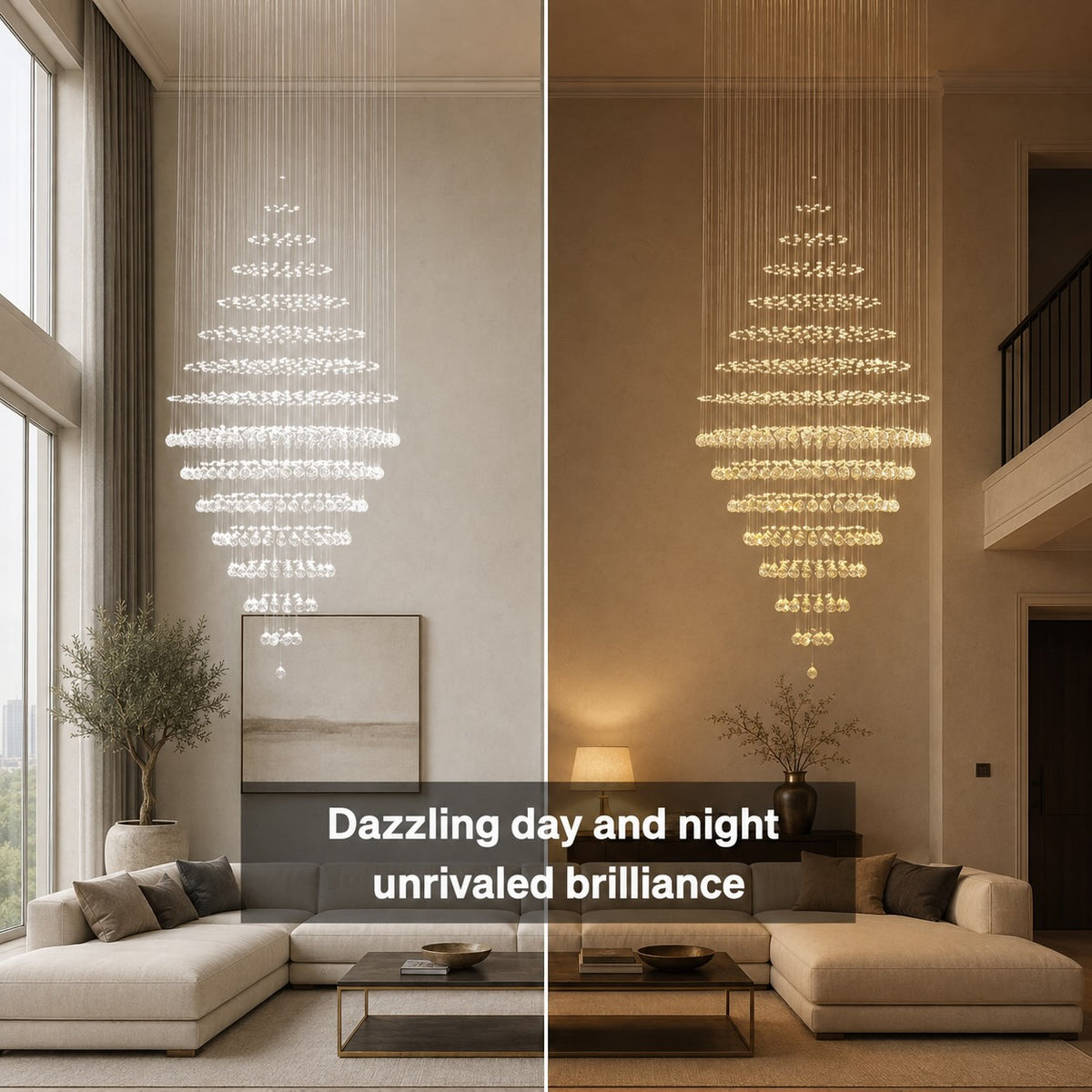 Modern Spiral Chandelier Hanging Fixture Adjustable Chrome Base K9 Crystal LED