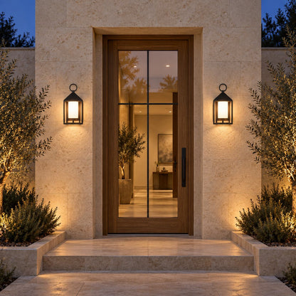 Modern Rustic Outdoor Wall Light Rectangular Lantern Die-Cast Aluminum LED 3000K Waterproof