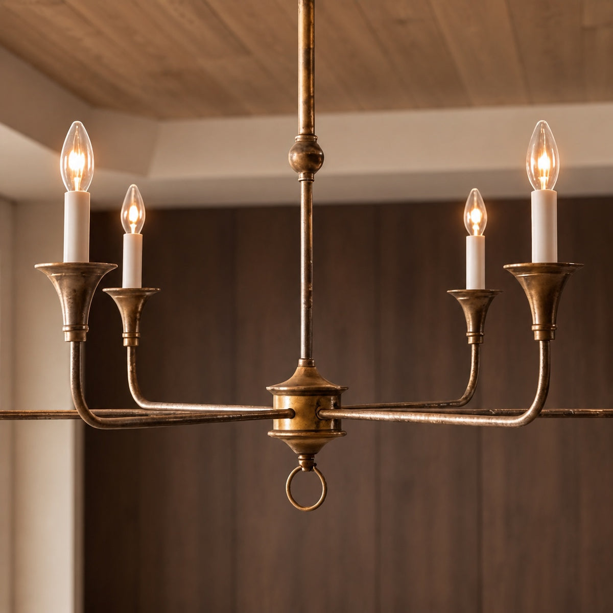 Modern Chandelier 5-Head Adjustable Flush Mount Brass E14 Candelabra Bulbs Exposed Design
