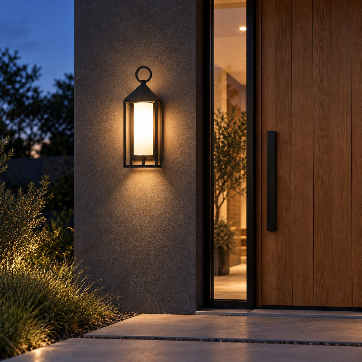 Modern Rustic Outdoor Wall Light Rectangular Lantern Die-Cast Aluminum LED 3000K Waterproof