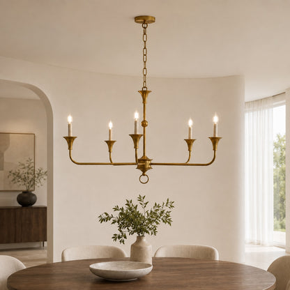 Modern Chandelier 5-Head Adjustable Flush Mount Brass E14 Candelabra Bulbs Exposed Design