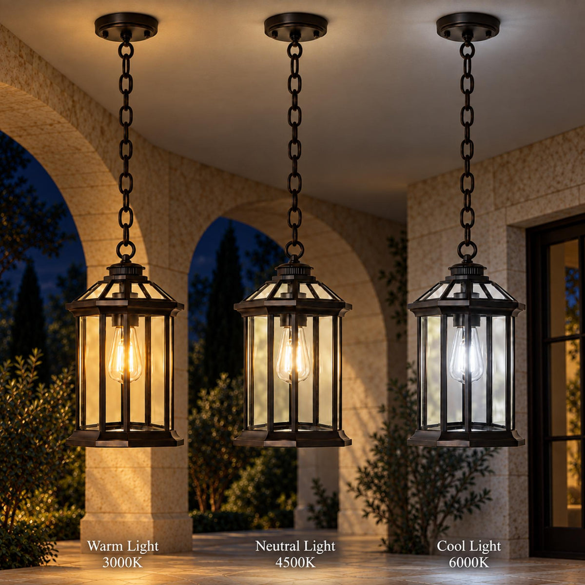 Traditional IP65 Outdoor Pendant Light with Clear Glass – Black Hanging Lantern