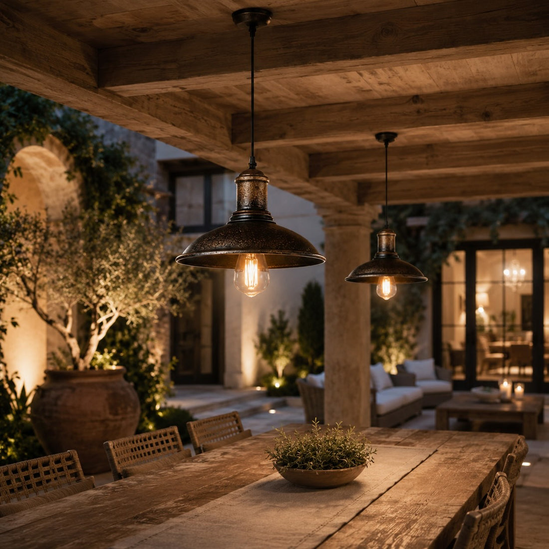 Industrial Outdoor Pendant Light Fixture Hanging Iron Waterproof LED 3000K Warm White