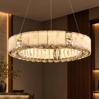 Modern Crystal Chandelier Hanging Light Fixture with Adjustable LED Alabaster Design