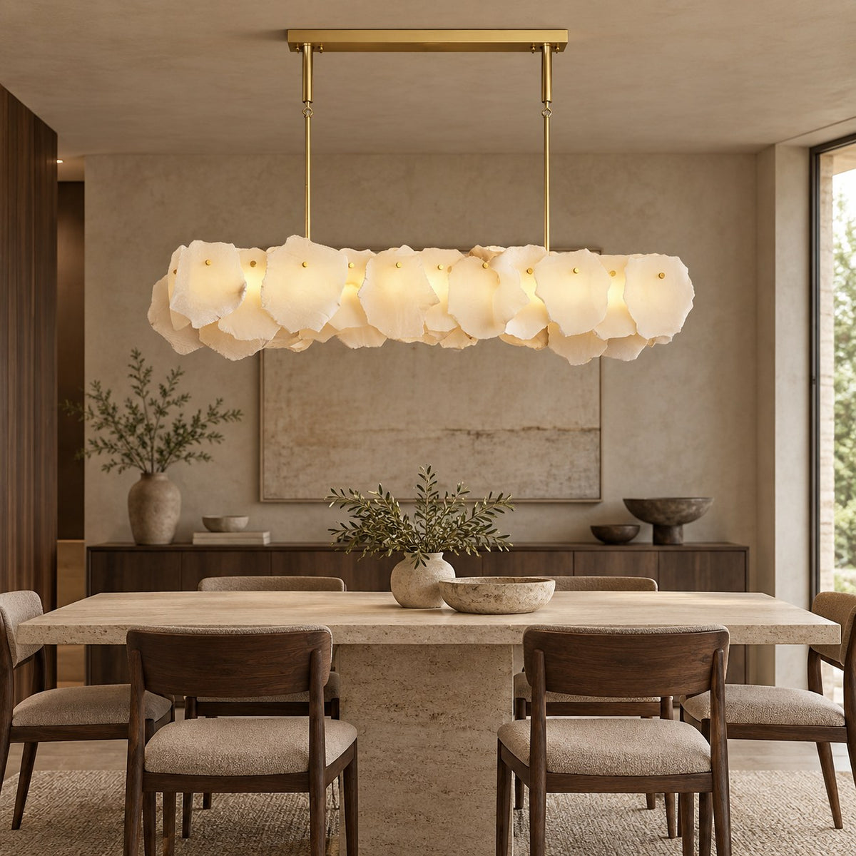 Modern Linear Chandelier Hanging Alabaster Shades Gold Suspension LED Light Fixture