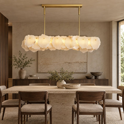 Modern Linear Chandelier Hanging Alabaster Shades Gold Suspension LED Light Fixture