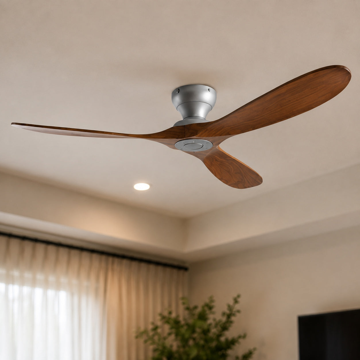 Modern Ceiling Fan with Wood Blades Flush Mount Quiet DC Motor 6-Speed Reversible Airflow