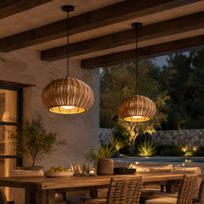 Modern Outdoor Pendant Light Fixture Hanging PE Rattan Waterproof LED Compatible 3000K