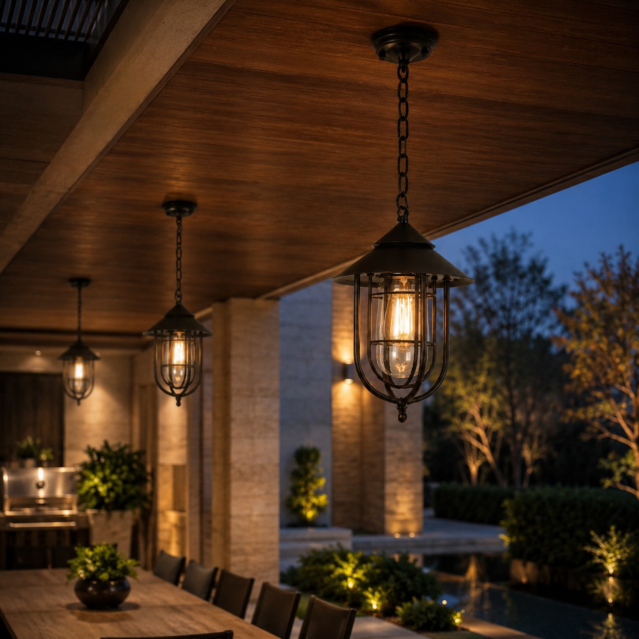 Vintage Rustic Outdoor Hanging Pendant Light Adjustable Die-Cast Aluminum LED Waterproof