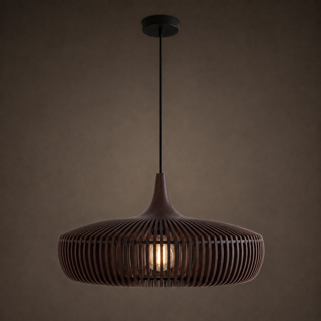 Modern Scandinavian Pendant Light Hanging Wood LED Compatible Minimalist Design 43cm Diameter