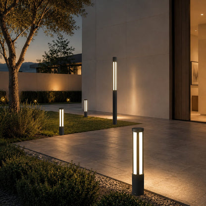 Modern Cylindrical LED Bollard Light Outdoor Waterproof Adjustable Height Die-Cast Aluminum
