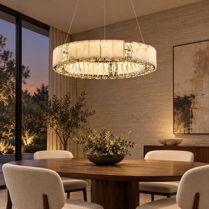 Modern Crystal Chandelier Hanging Light Fixture with Adjustable LED Alabaster Design