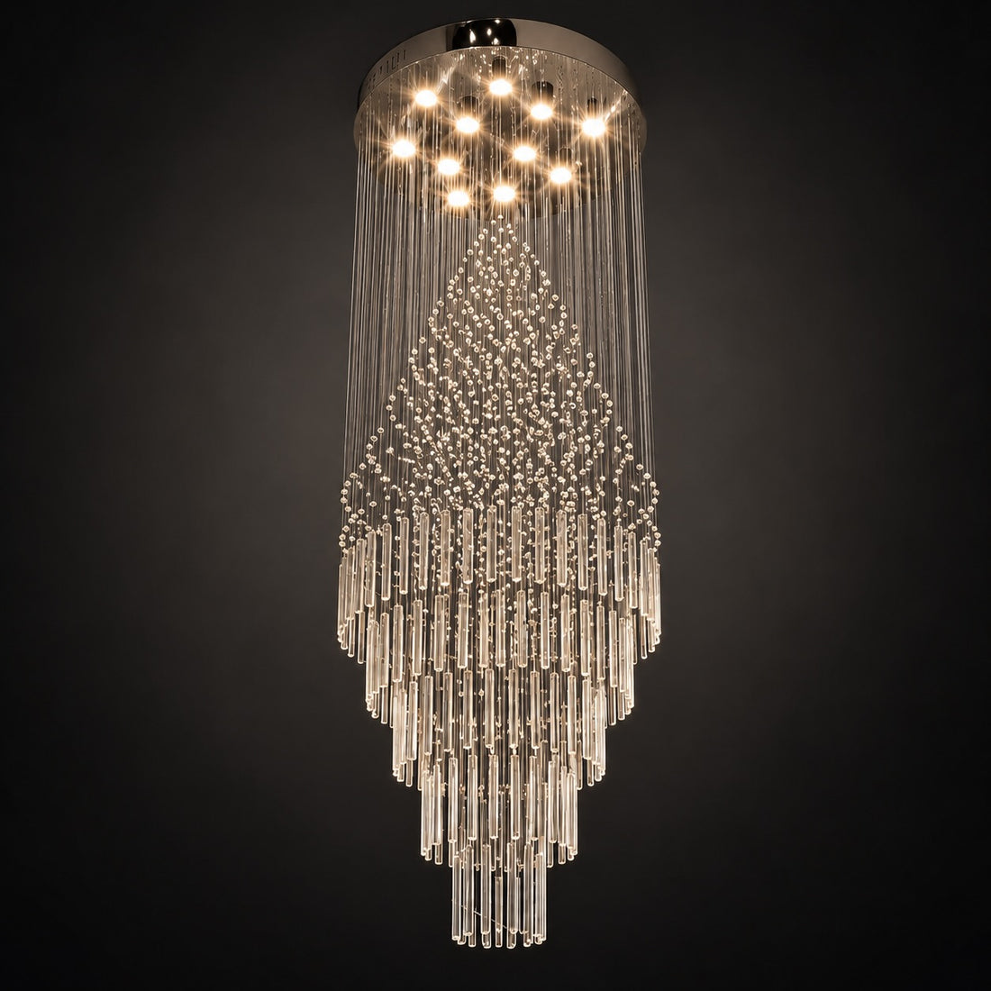 Modern Crystal Chandelier Adjustable Height Stainless Steel LED 18 Lights for Ceiling Mount