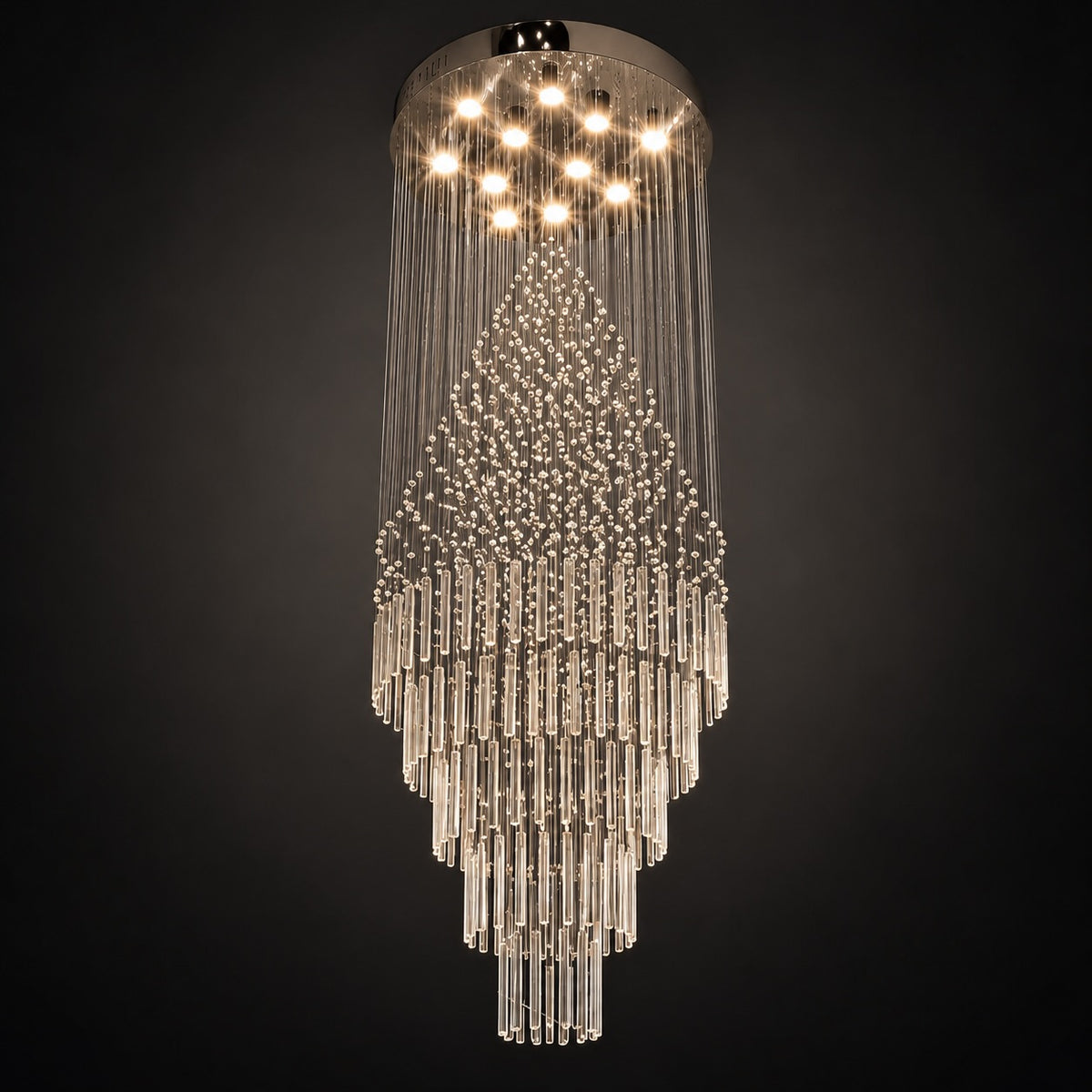 Modern Crystal Chandelier Adjustable Height Stainless Steel LED 18 Lights for Ceiling Mount