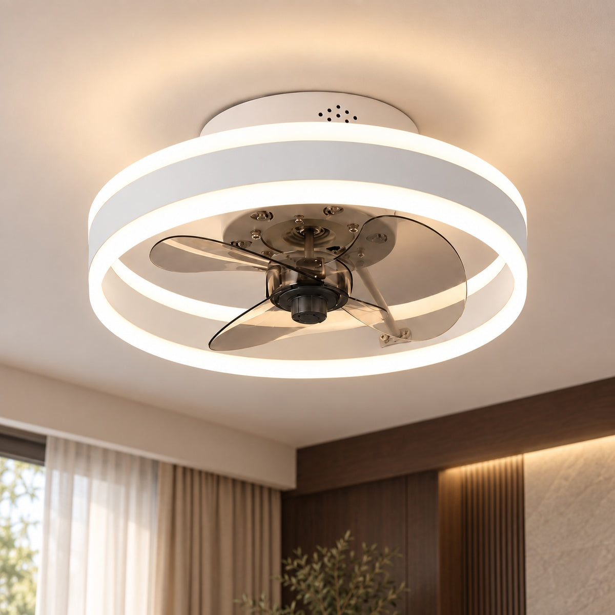 Modern Flush Mount Ceiling Fan with Dimmable LED Light ABS Blades Adjustable Color Temperature