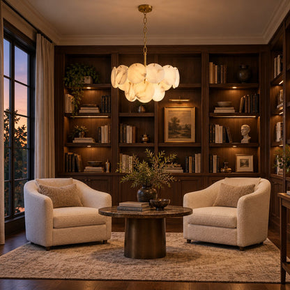 Modern Double-Tier Chandelier Hanging Brass Frame with Alabaster Discs and Adjustable Chain Length