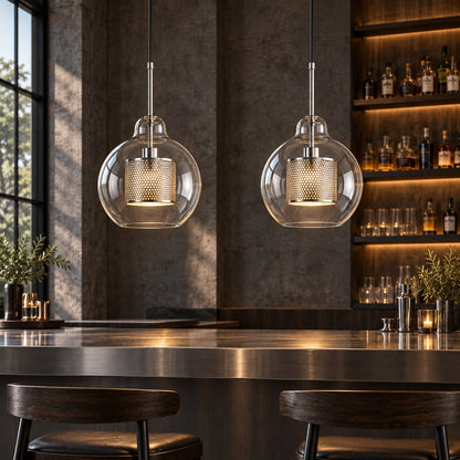 Modern Glass Pendant Light Adjustable Hanging Fixture with LED Technology for Kitchen Island