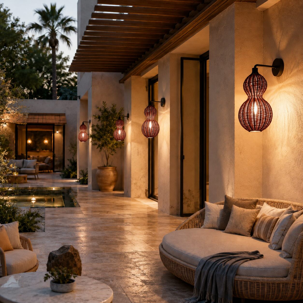 Modern Rattan Pendant Light Hanging Fixture with 12W LED Warm White for Outdoor Use