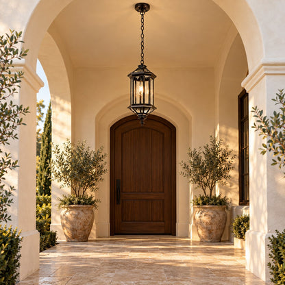 Traditional IP65 Outdoor Pendant Light with Clear Glass – Black Hanging Lantern