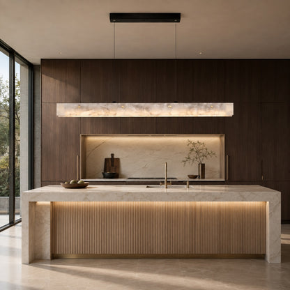 Modern Pendant Light Adjustable Hanging Stainless Steel and Marble LED Fixture for Kitchen Island