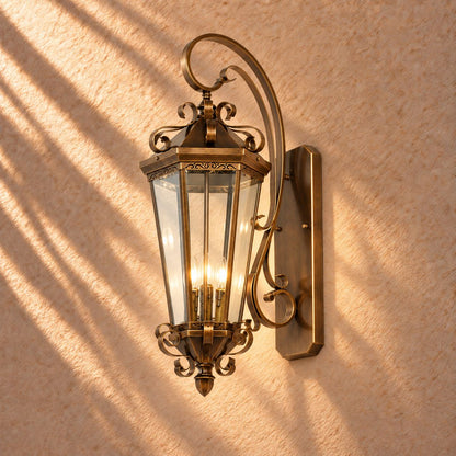 Large Traditional IP65 Outdoor Wall Light with Clear Glass &amp; Brushed Antique Bronze Finish