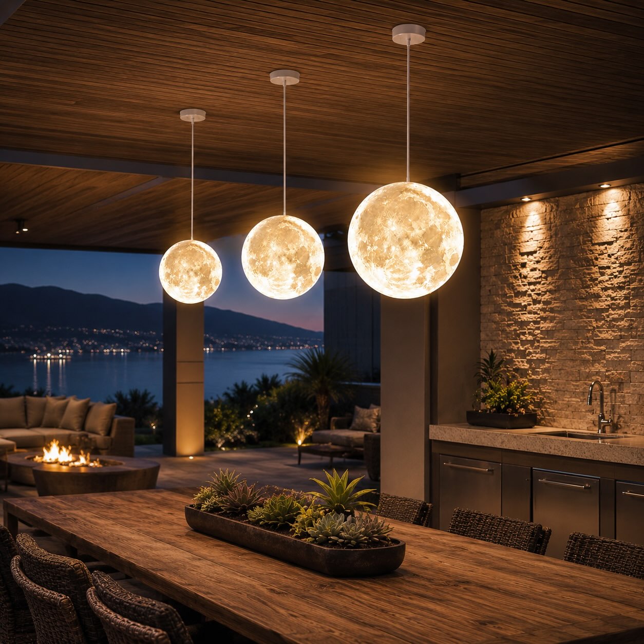 Modern Outdoor Hanging Light Resin and Fiberglass with Warm White LED and IP65 Waterproof Rating