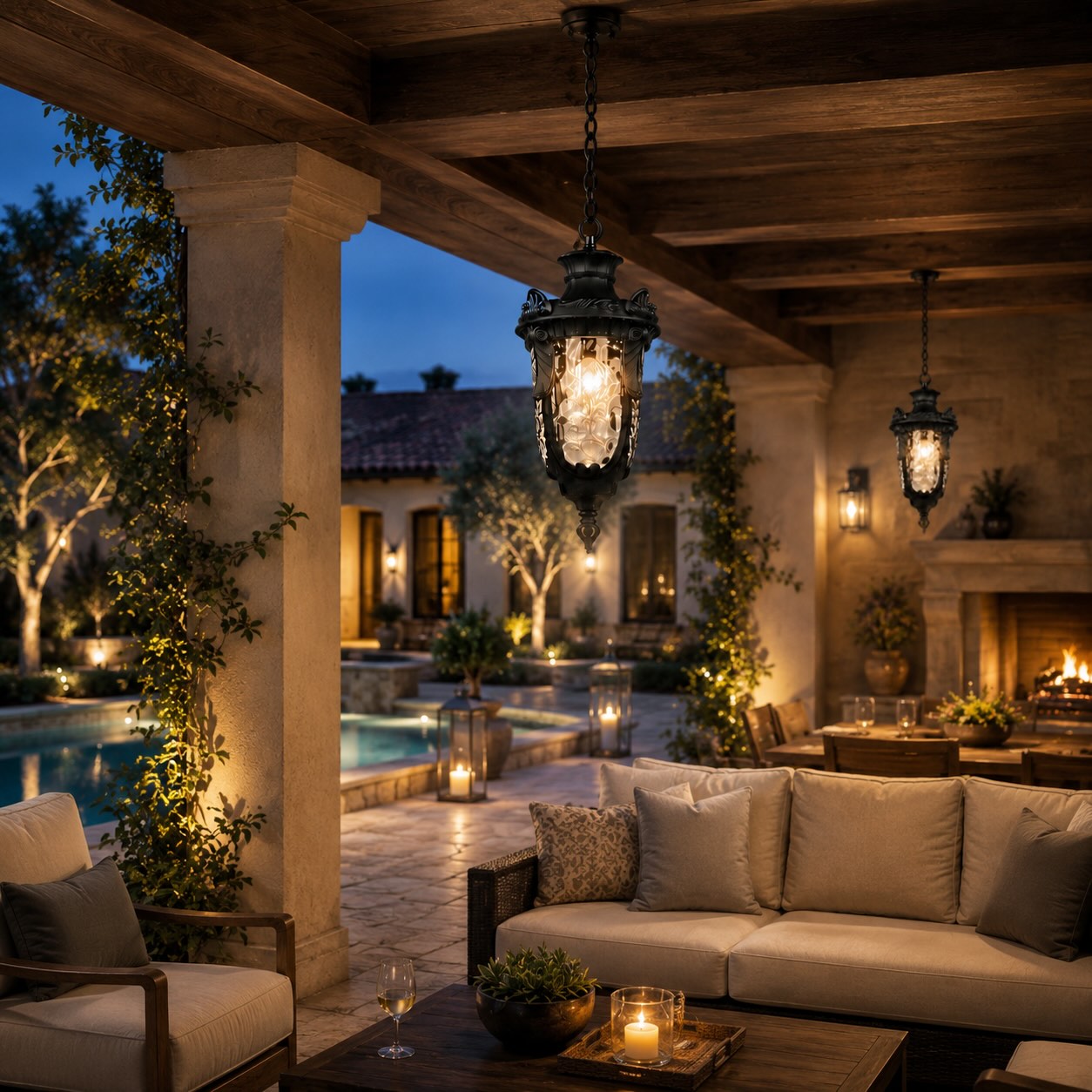 Rustic Modern Outdoor Hanging Pendant Light Waterproof Aluminum Glass LED Adjustable