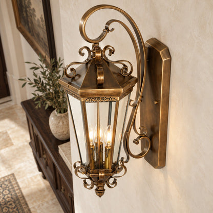 Large Traditional IP65 Outdoor Wall Light with Clear Glass &amp; Brushed Antique Bronze Finish