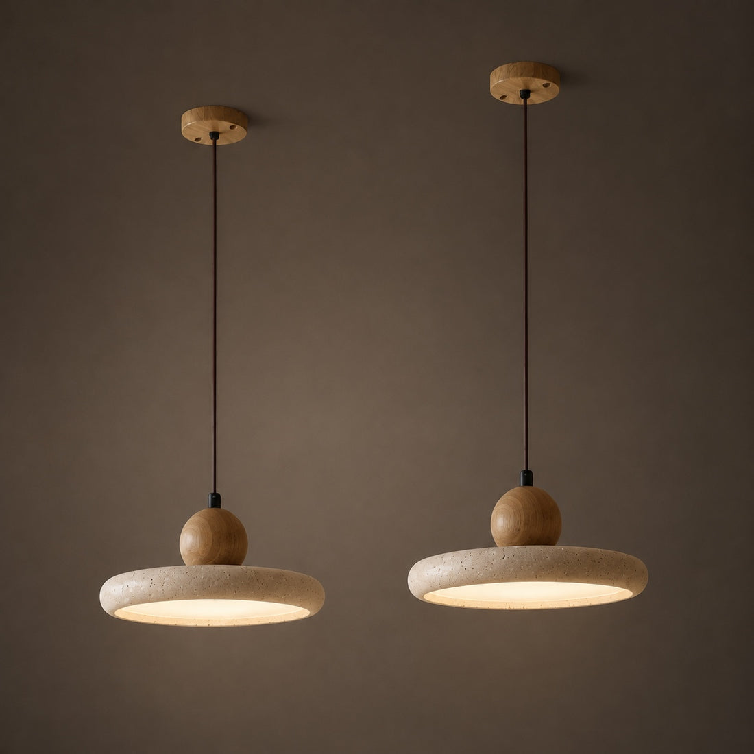 Modern Pendant Lamp Hanging LED Travertine Stone Kitchen Pendant Lighting 30cm Diameter