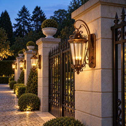 Large Traditional IP65 Outdoor Wall Light with Clear Glass &amp; Brushed Antique Bronze Finish