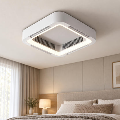 Modern Bladeless Ceiling Fan with Flush Mount Design Metal Body Dimmable LED Light and Remote Control
