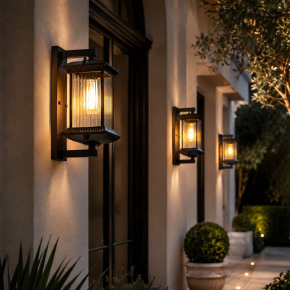 Modern Outdoor Wall Lantern Wall Mounted Fluted Glass Aluminum LED Weatherproof 35cm