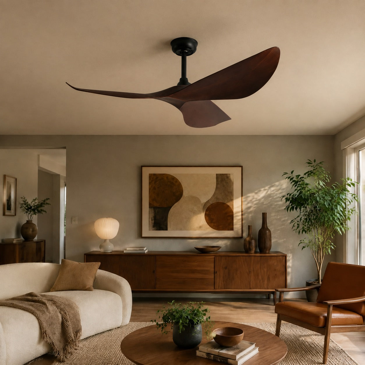Modern Black Flush Mount Ceiling Fan with ABS Blades and 6-Speed DC Motor for Quiet Airflow