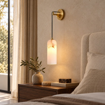 Modern Wall Lamp Wall Mounted Brass Alabaster Shade LED E14 Socket Indoor Lighting