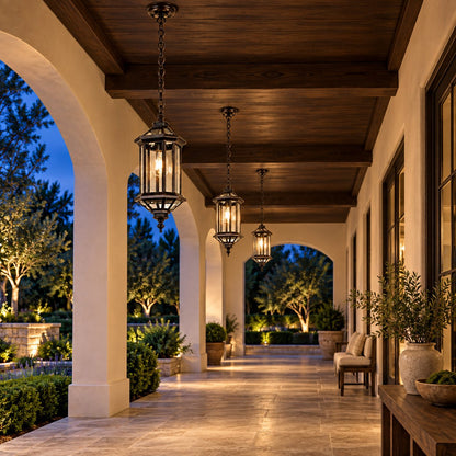 Traditional IP65 Outdoor Pendant Light with Clear Glass – Black Hanging Lantern