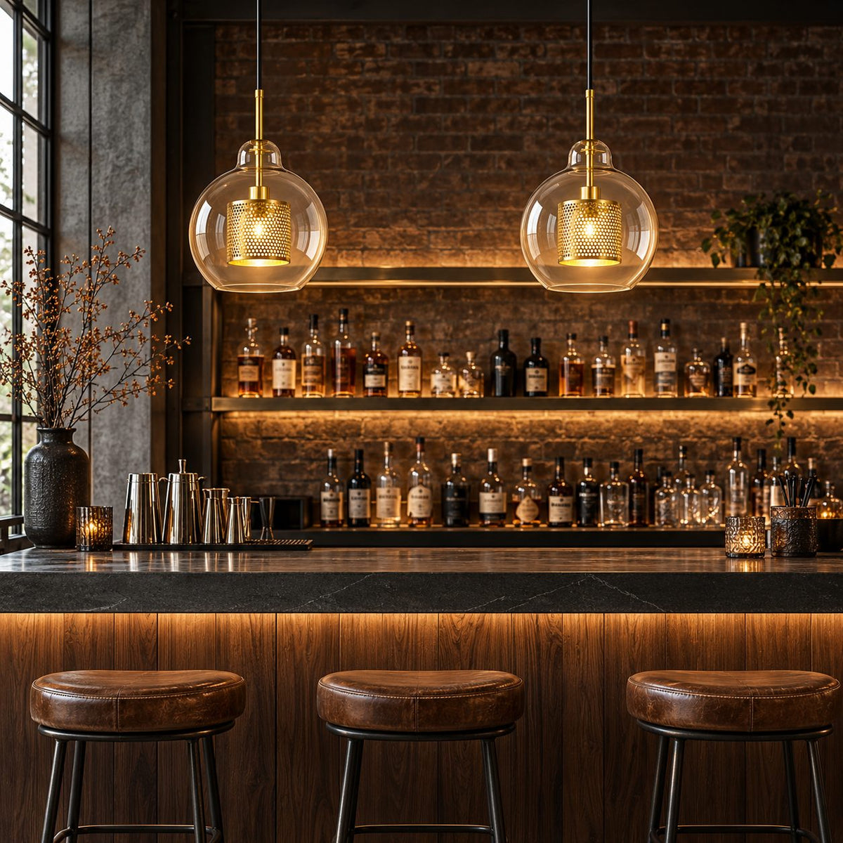 Modern Glass Pendant Light Adjustable Hanging Fixture with LED Technology for Kitchen Island