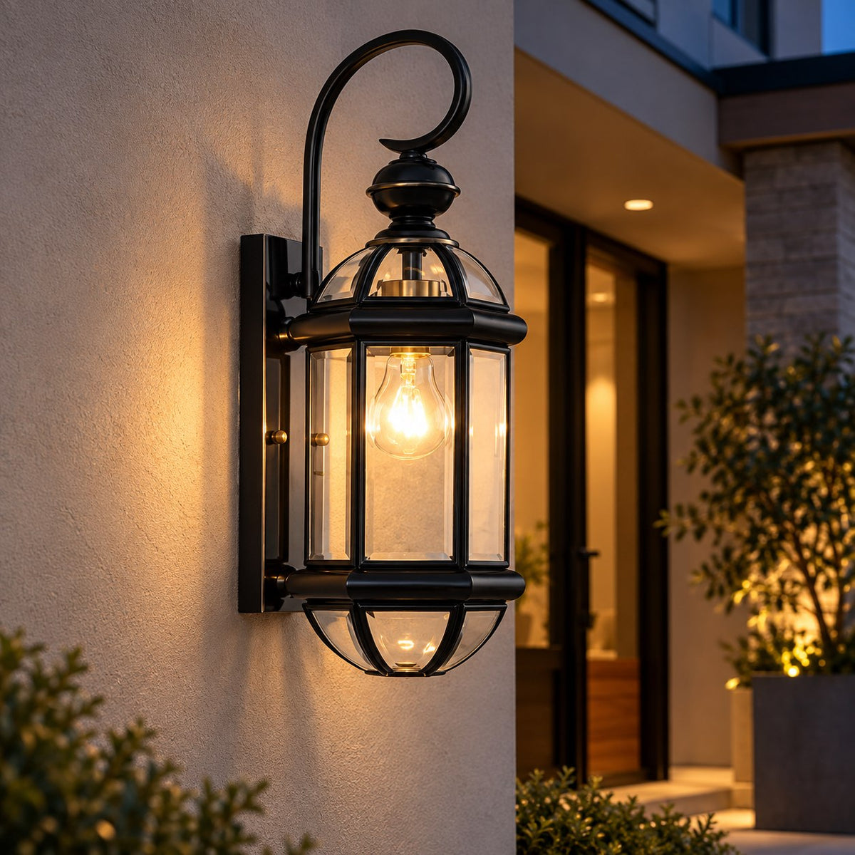Vintage Outdoor Wall Light Brass Construction Clear Glass Shade Hardwired Waterproof IP56