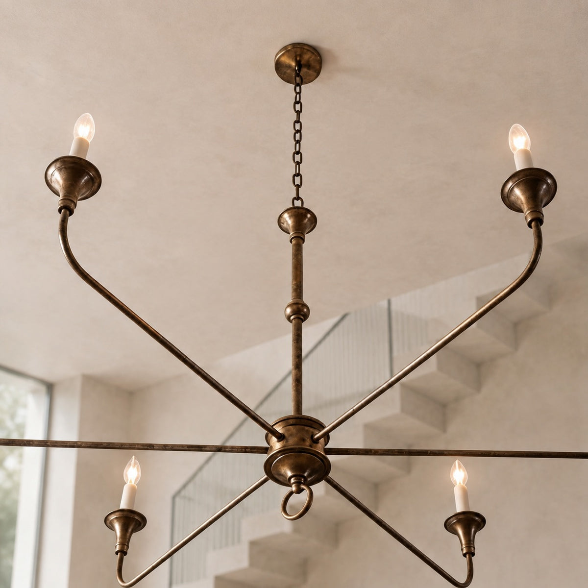 Modern Chandelier 5-Head Adjustable Flush Mount Brass E14 Candelabra Bulbs Exposed Design