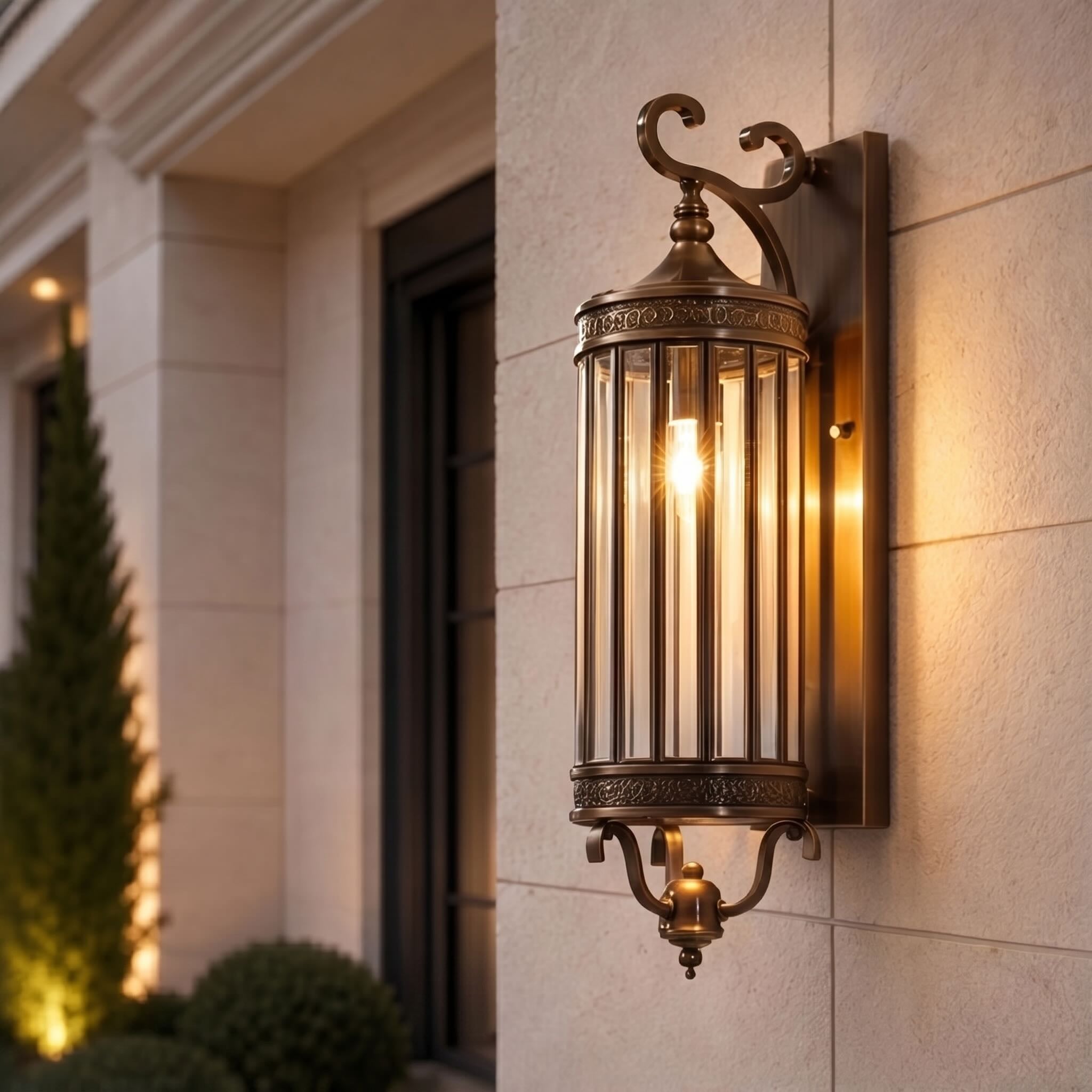 Vintage Outdoor Wall Light Waterproof Wall Mounted Copper Glass LED Sconce for Gardens Patios