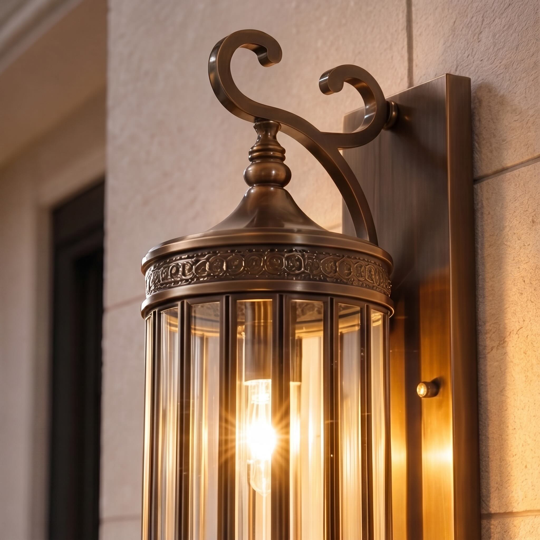 Vintage Outdoor Wall Light Waterproof Wall Mounted Copper Glass LED Sconce for Gardens Patios