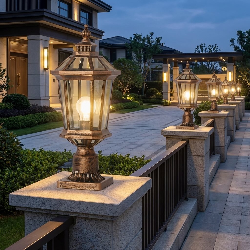 Minimalist Solar Outdoor Pillar Light Waterproof Aluminum Garden Fixture with Remote Control LED