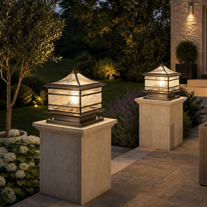 Solar Outdoor Wall Light with Vintage Copper Finish and Waterproof Tempered Glass LED Illumination
