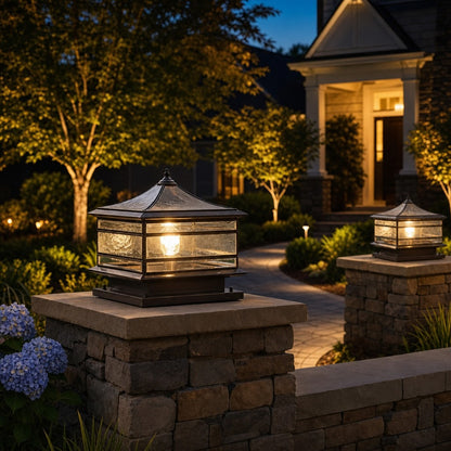 Solar Outdoor Wall Light with Vintage Copper Finish and Waterproof Tempered Glass LED Illumination
