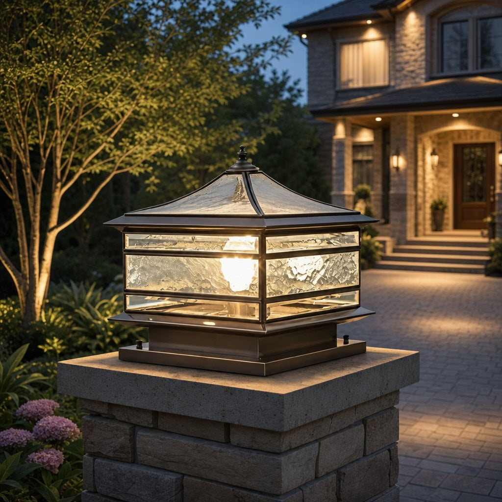 Solar Outdoor Wall Light with Vintage Copper Finish and Waterproof Tempered Glass LED Illumination